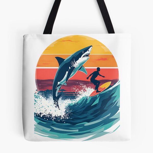 Item preview, Retro Shark and Surfer Sunset Adventure Art designed and sold by VibeTCreations.