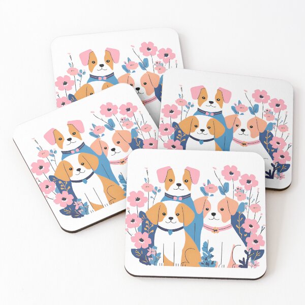 Item preview, 3 Dogs and Flowers Color Cute Print designed and sold by stxaris.