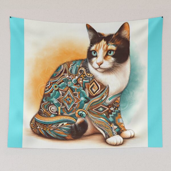 Item preview, Calico Cat Artistic Rendering with Native American Influence designed and sold by CattyCornerPOD.