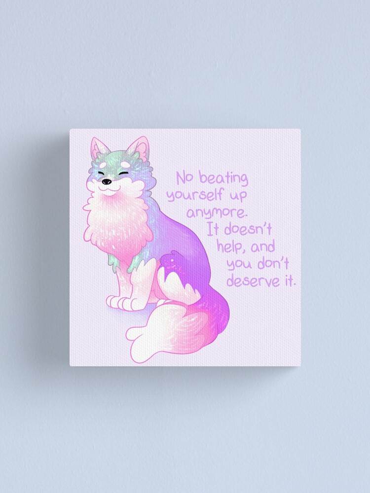 Alternate view of "No Beating Yourself Up Anymore" Pastel Rainbow Doggo Canvas Print