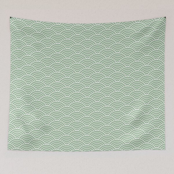 Item preview, Green And White Japanese Waves Pattern designed and sold by catsandmore.