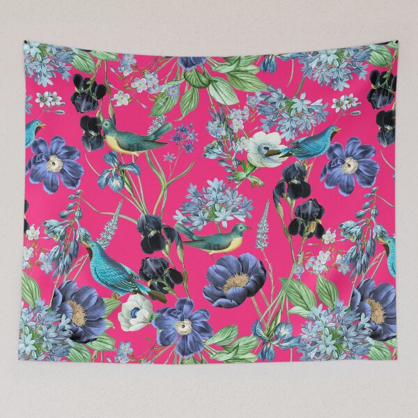 Item preview, Exotic Vintage Bird And Rose Night Garden - Magenta designed and sold by UtArt.