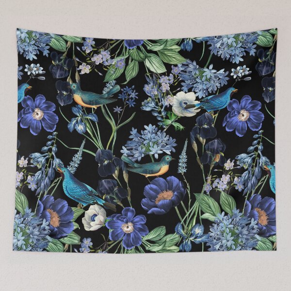 Item preview, Exotic Vintage Bird And Rose Night Garden - Black designed and sold by UtArt.
