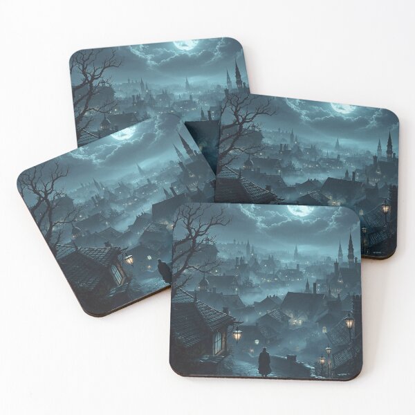Item preview, Moonlit Gothic Village – Atmospheric Dark Fantasy Art designed and sold by MysticArtisan.