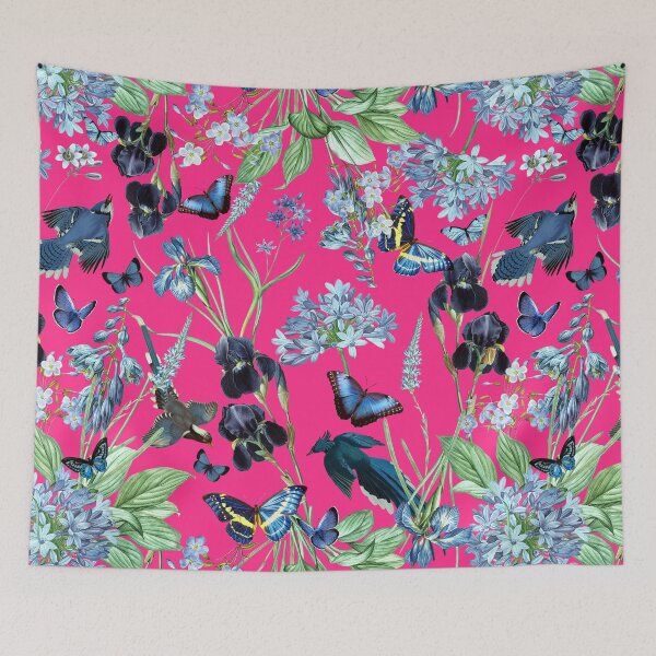 Item preview, Exotic Vintage Birds Butterflies And Exotic Flowers Night Garden - Magenta designed and sold by UtArt.