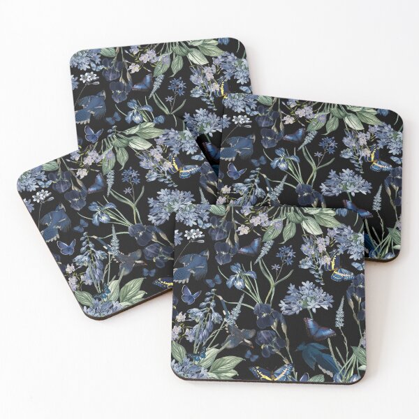Item preview, Exotic Vintage Birds Butterflies And Exotic Flowers Night Garden - Black designed and sold by UtArt.