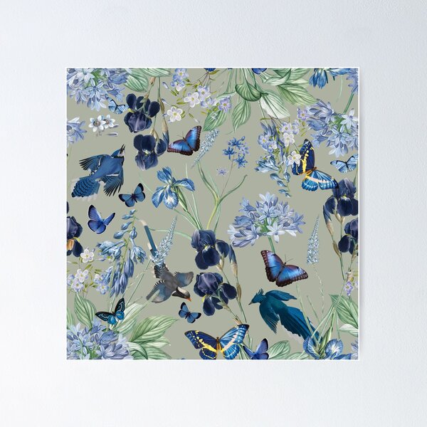 Item preview, Exotic Vintage Birds Butterflies And Exotic Flowers Night Garden - Sage designed and sold by UtArt.