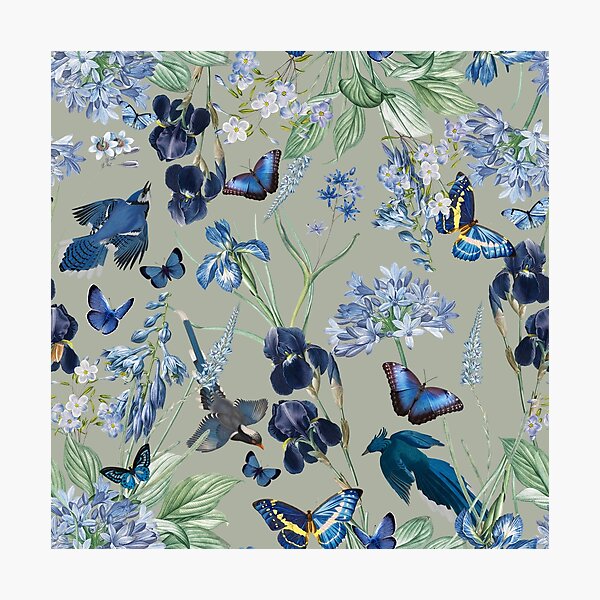 Item preview, Exotic Vintage Birds Butterflies And Exotic Flowers Night Garden - Sage designed and sold by UtArt.