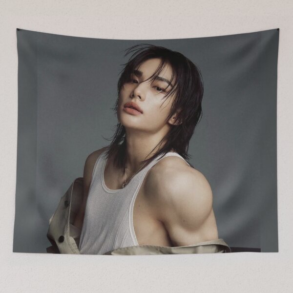 Item preview, Hyunjin muscles hot esquire Stray Kids (스트레이 키즈) SKZ kpop ot8 designed and sold by Kpop-Noona.