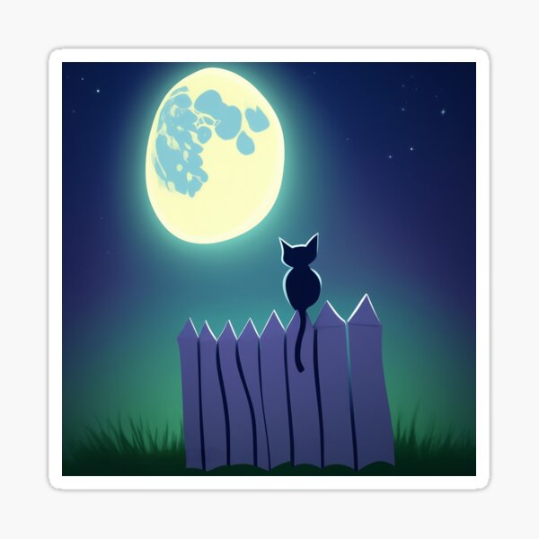 Item preview, Dreamy Street Black Cat Under the Moon  designed and sold by MarijasCrafts.
