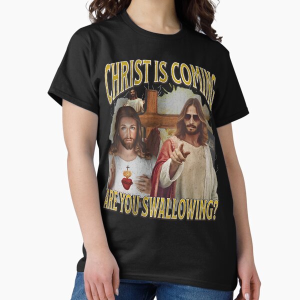 Vista previa del artículo con la obra «Cristo Viene ¿Estás Tragando Gracioso Jesús Ofensivo?», diseñado y vendido por DenggLemi.