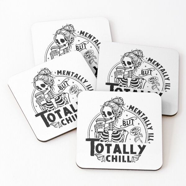 Item preview, Mentally ill but totally chill, Skull Coffee Funny Halloween Skeketon  designed and sold by GroovyFusion.