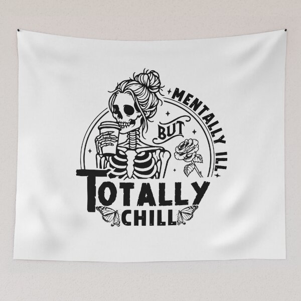 Item preview, Mentally ill but totally chill, Skull Coffee Funny Halloween Skeketon  designed and sold by GroovyFusion.