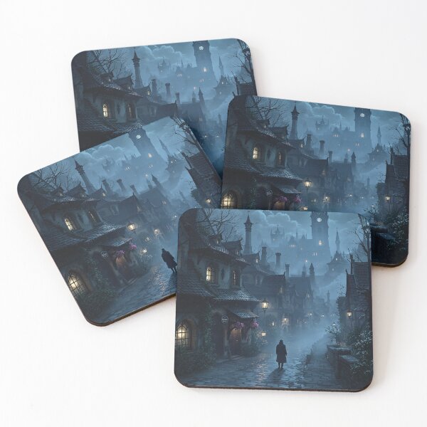 Item preview, Mysterious Moonlit Village at Night designed and sold by MysticArtisan.