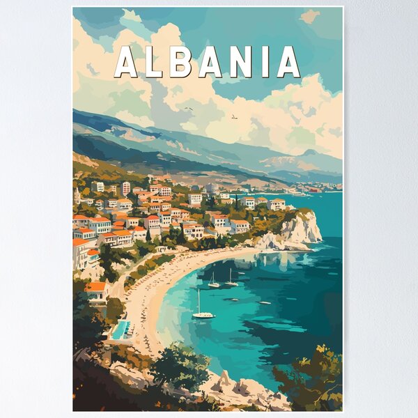 Item preview, Albania Travel Art Vintage designed and sold by KrisSidDesigns.