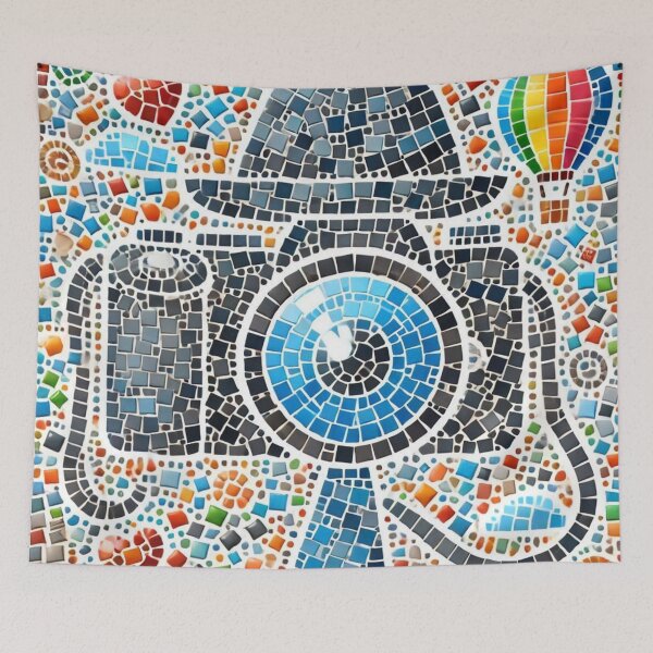 Item preview, mosaic camera and hat designed and sold by Shubatdesigns.