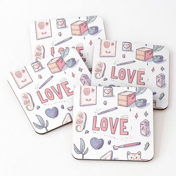 Item preview, Creative illustration featuring cute elements of love like a cat, plants, and art supplies in pastel colors designed and sold by anytka.