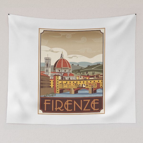 Item preview, Vintage Travel Poster Florence Italy - Retro Minimal Design of Ponte Vecchio & Tuscany - Firenze Italy designed and sold by pod24.