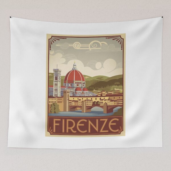 Item preview, Vintage travel poster Firenze - Florence Italy - Retro Minimal Design of the Ponte Vecchio & Tuscany designed and sold by pod24.