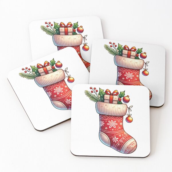 Item preview, Red Christmas Stocking Presents Holly designed and sold by baebrand-art.