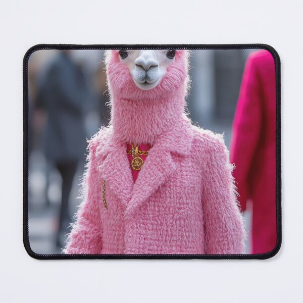 Item preview, Unconventional street fashion showcased by a llama dressed in pink outerwear during a lively urban setting designed and sold by anytka.