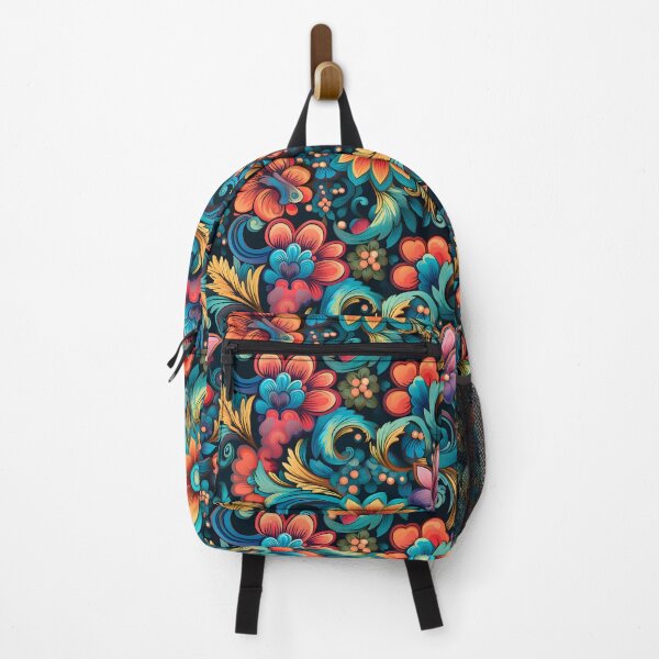 Item preview, Groovy Aqua and Orange Flower Pattern designed and sold by WatercolorLane.