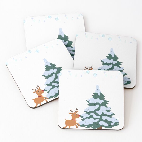 Item preview, Christmas tree with a reindeer and falling snow. Cute and adorable graphic for kids and adults designed and sold by KrissGraphShop.
