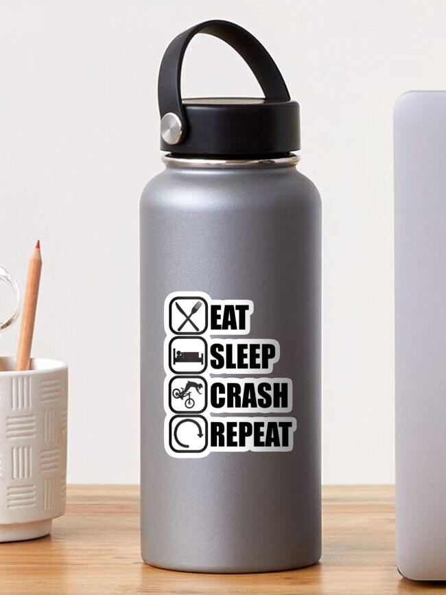 Thumbnail 1 of 3, Sticker, Eat Sleep Crash Repeat designed and sold by chriswilson111.