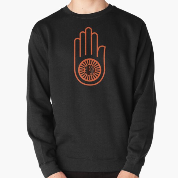 Ahiṃsā in Jainism | Orange hand with a wheel on the palm Symbol - protest without violence Pullover Sweatshirt