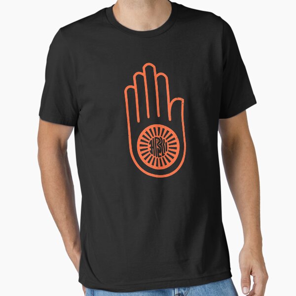 Item preview, Ahiṃsā in Jainism | Orange hand with a wheel on the palm Symbol - protest without violence designed and sold by Christopher Taylor.