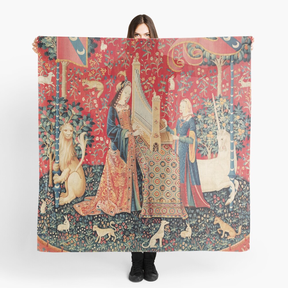 UNICORN AND LADY PLAYING ORGAN WITH ANIMALS , Hearing Scarf