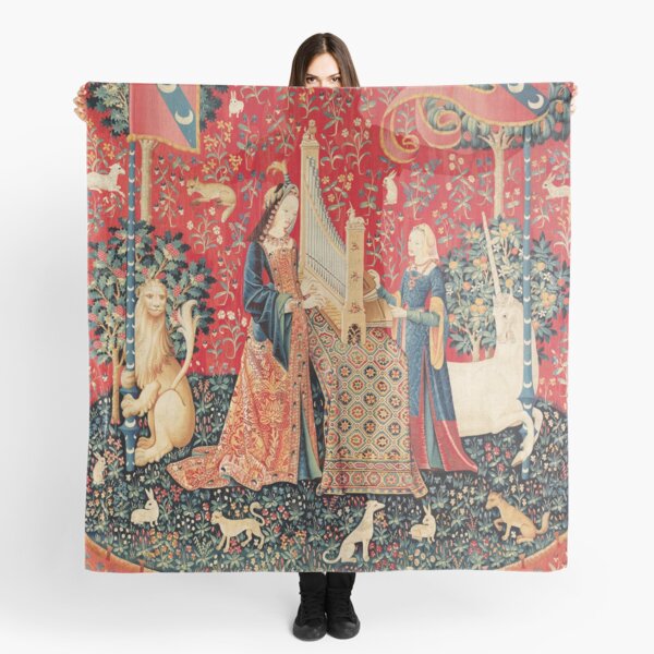 UNICORN AND LADY PLAYING ORGAN WITH ANIMALS , Hearing Scarf