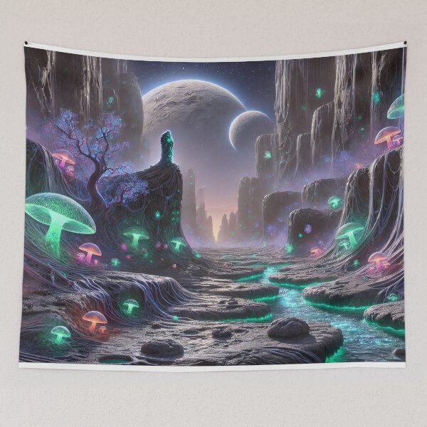 Item preview, Alien Planet with Glowing Mushrooms designed and sold by QuirkWears.