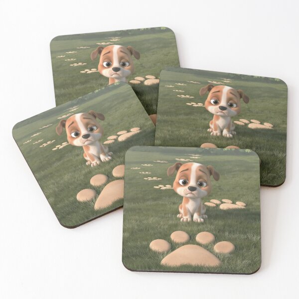 Item preview, Cartoon Puppy on Grassy Field with Large Paw Prints in Background designed and sold by Creative88Art.