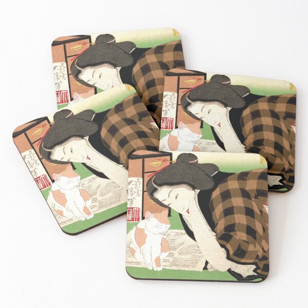 Item preview, Japanese woman with cat woodblock print  designed and sold by 2ndBloom.