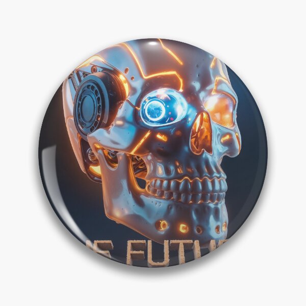 Item preview, Futuristic Metallic Skull with Cybernetic Accents and Text designed and sold by Creative88Art.