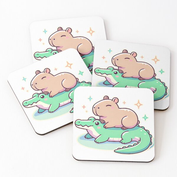 Item preview, Cute Capybara and Crocodile Cartoon Illustration with Sparkles designed and sold by pixelpopplanet.