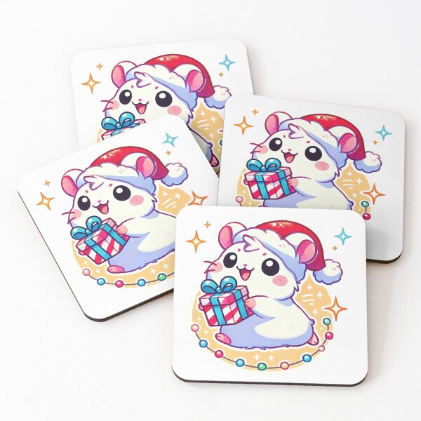 Item preview, Cute Christmas Hamster with Santa Hat and Gift Kawaii Animal Art designed and sold by pixelpopplanet.
