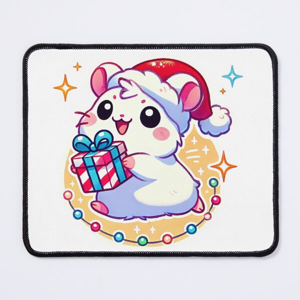 Item preview, Cute Christmas Hamster with Santa Hat and Gift Kawaii Animal Art designed and sold by pixelpopplanet.