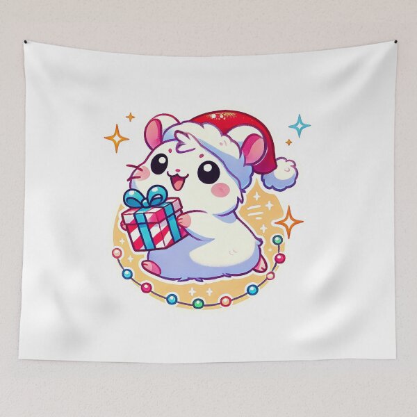 Item preview, Cute Christmas Hamster with Santa Hat and Gift Kawaii Animal Art designed and sold by pixelpopplanet.