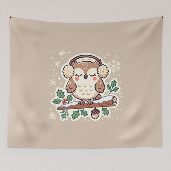 Item preview, Winter Owl with Earmuffs and Snowflakes | Festive Holiday Art designed and sold by ArtbyPriscilla.