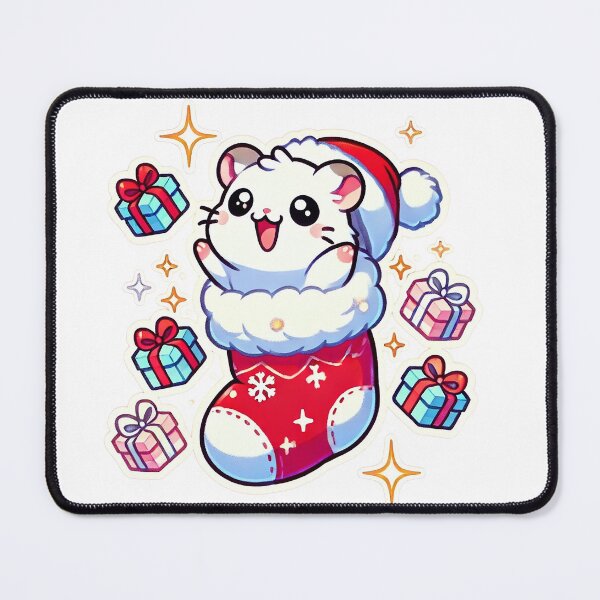 Item preview, Cute Kawaii Christmas Hamster in Stocking with Gifts and Stars designed and sold by pixelpopplanet.