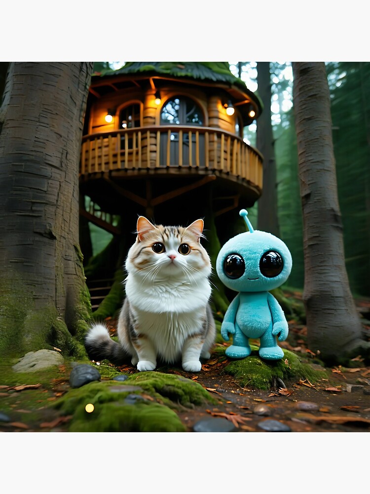 Thumbnail 3 von 3, Sticker, fat chibi cat with fluffy alien designt und verkauft von Fluffy-Cat-de.