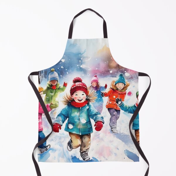 Item preview, Watercolor illustration of children playing in snow wearing colorful winter clothing designed and sold by homydesign.