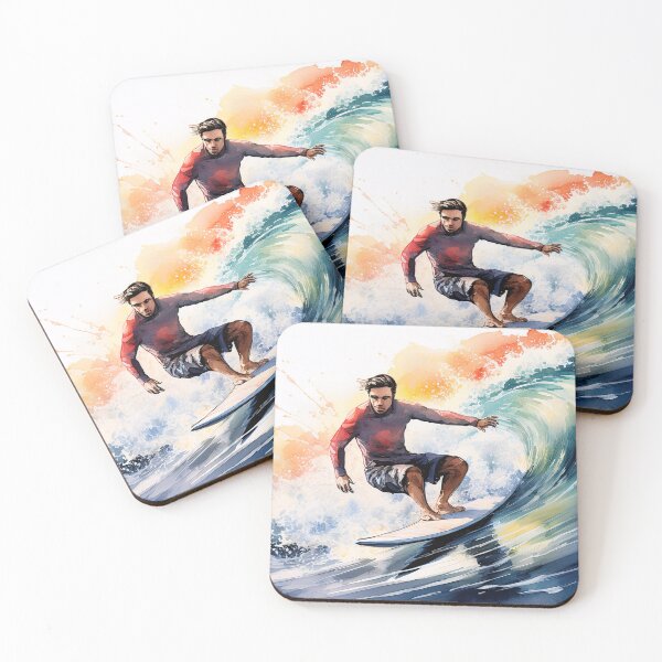 Item preview, A surfer riding a large wave, captured in a dynamic and colorful illustration designed and sold by homydesign.