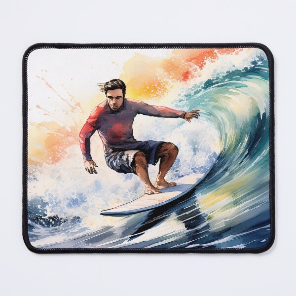 Item preview, A surfer riding a large wave, captured in a dynamic and colorful illustration designed and sold by homydesign.