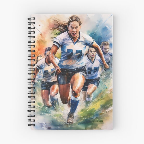Item preview, Dynamic watercolor illustration of soccer players in white and navy uniforms charging forward with intense determination designed and sold by homydesign.