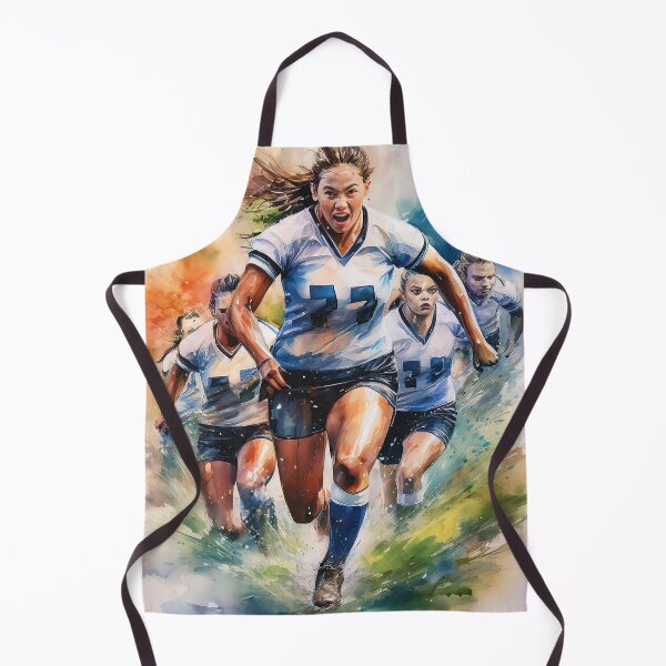 Item preview, Dynamic watercolor illustration of soccer players in white and navy uniforms charging forward with intense determination designed and sold by homydesign.