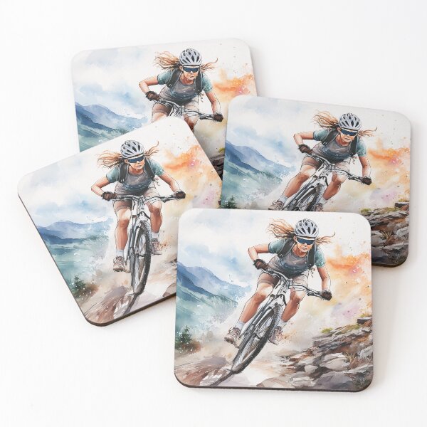 Item preview, A cyclist rides a mountain bike down a rocky trail with dynamic splashes of color in the background, capturing the thrill of outdoor adventure designed and sold by homydesign.