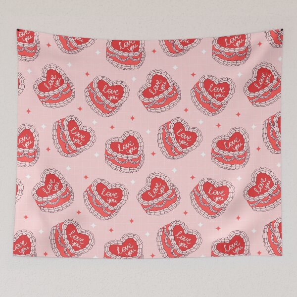 Item preview, Pink Heart-Shaped Valentine Cake, I Love You Vintage Cake designed and sold by newburyboutique.